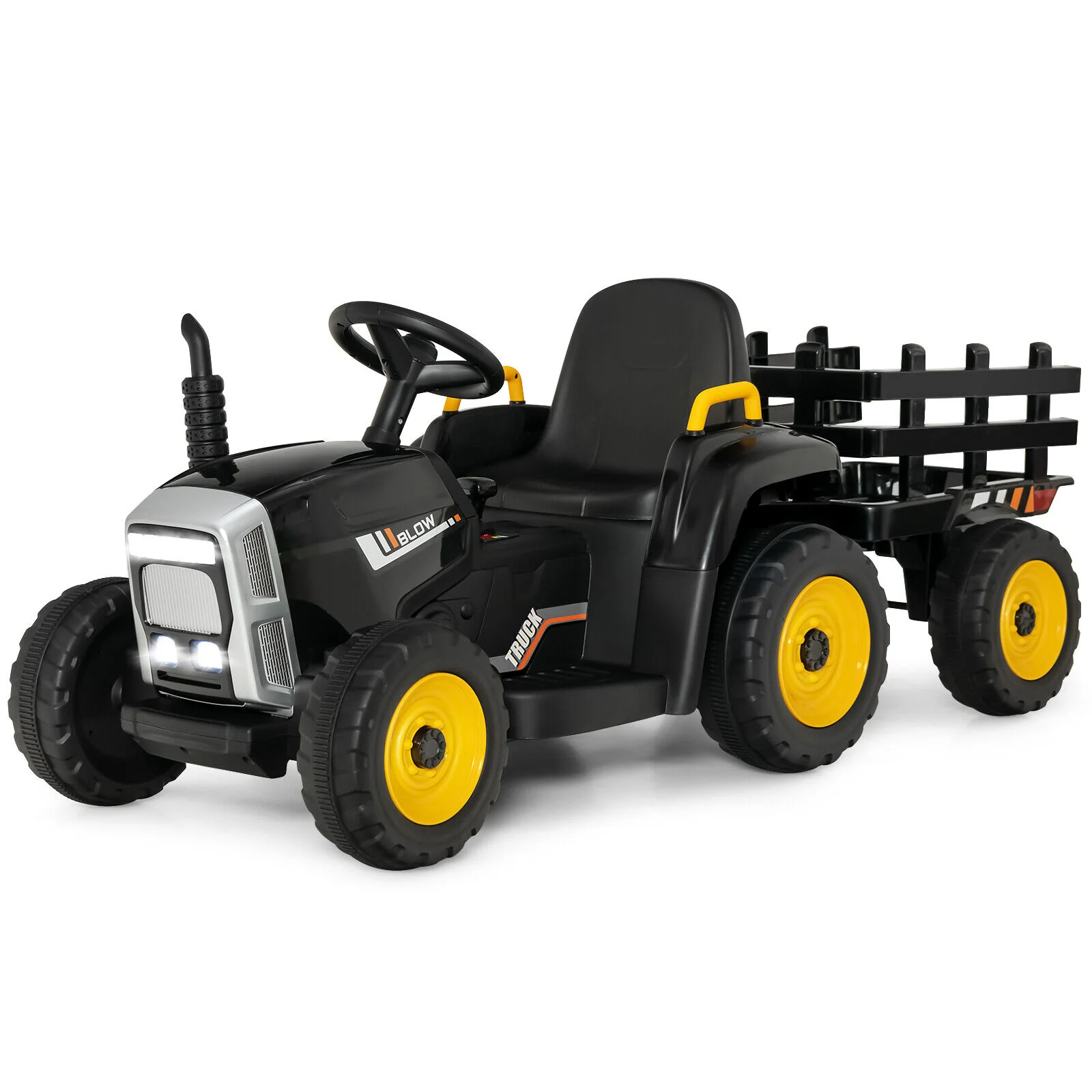 Electric Ride-On Tractor with Trailer and Remote Control - Black - Image 11