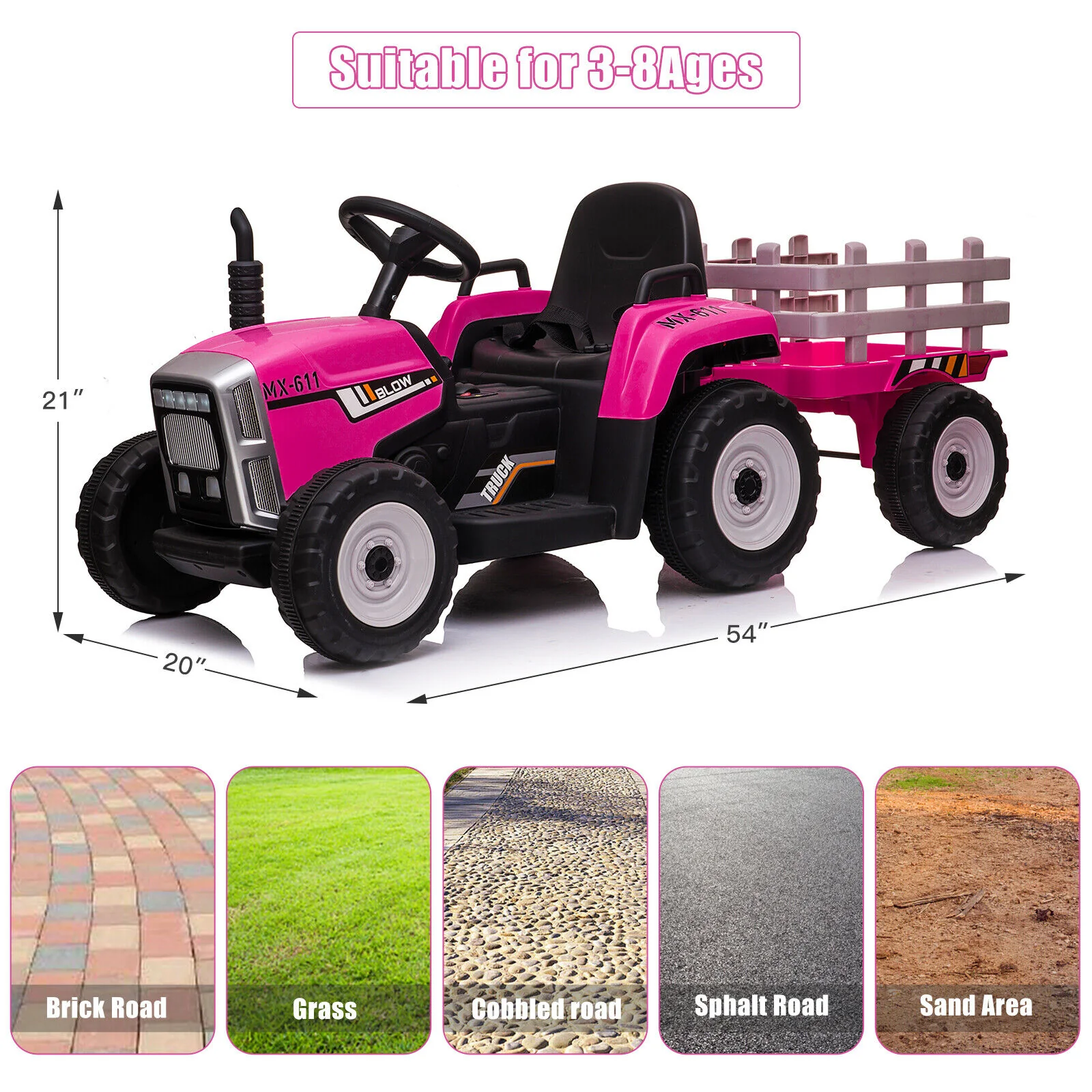 Electric Ride-On Tractor with Trailer and Remote Control for Kids (12V) - Image 16