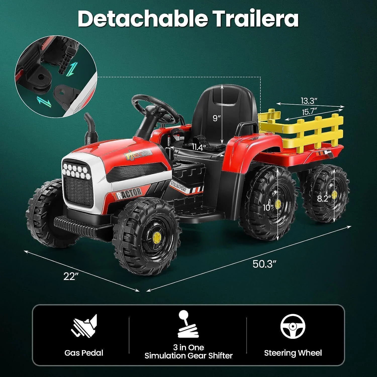 Electric Ride-On Tractor with Trailer for Kids - Remote Controlled 12V Toy Car - Image 6