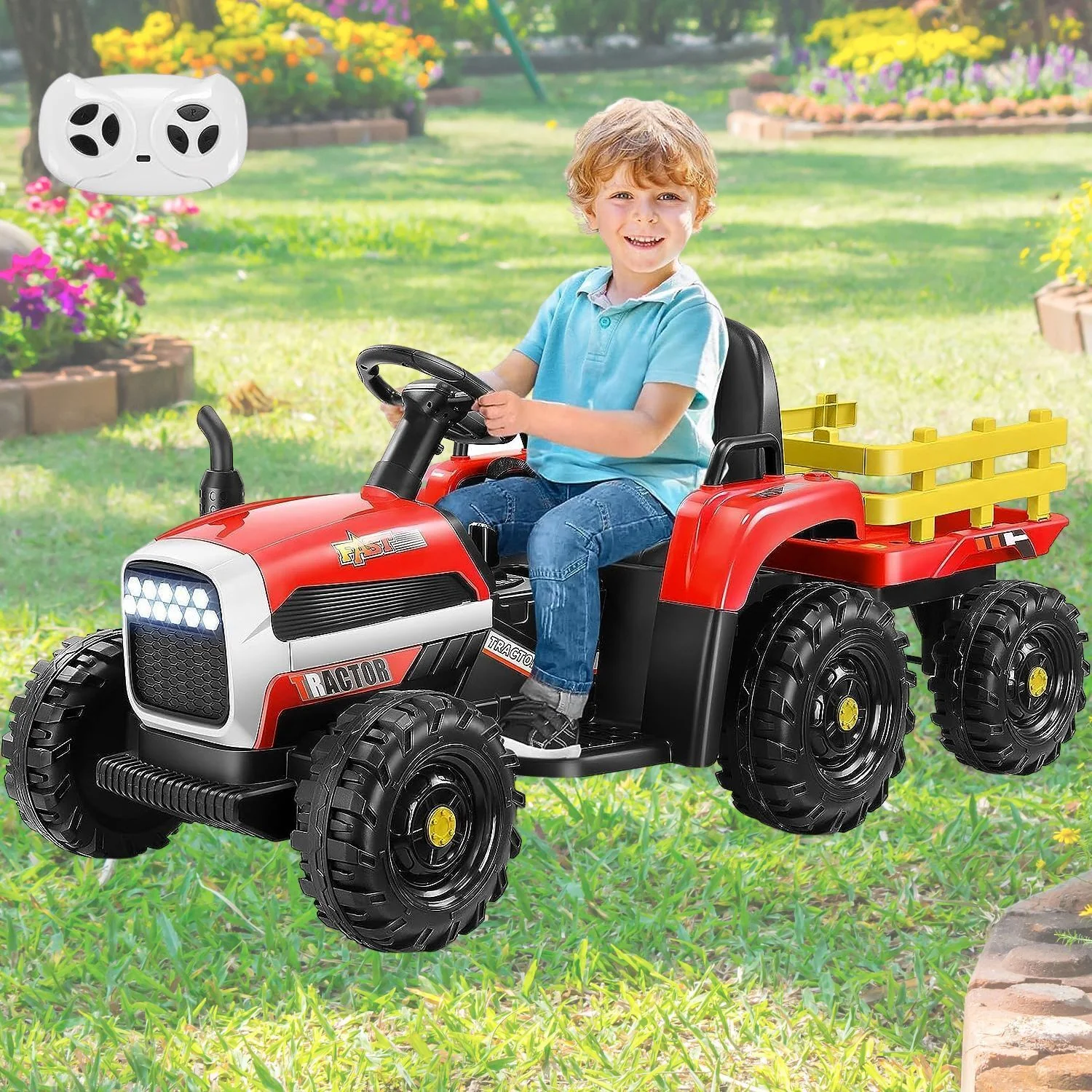 Electric Ride-On Tractor with Trailer for Kids - Remote Controlled Toy Car - Image 6