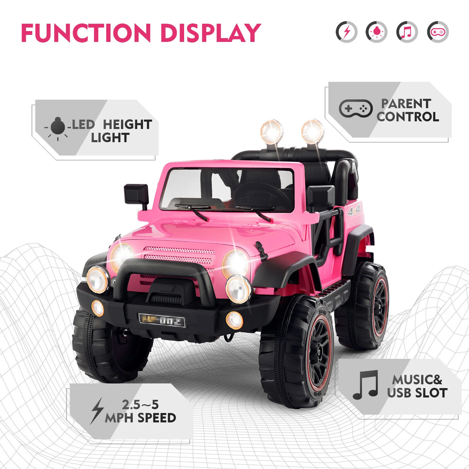 Electric Ride-On Truck for Kids with MP3 Player, Remote Control, and Pink Cover - 12V - Image 8