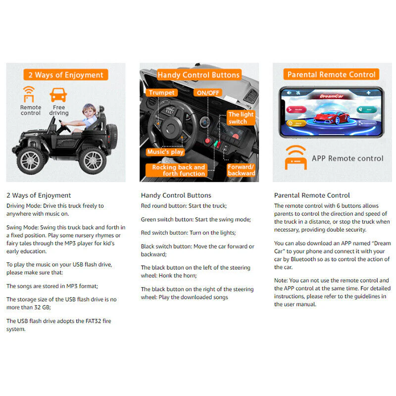 Electric Ride-On Truck for Kids with Parental Remote Control, MP3 Player, LED Lights, and 3 Speed Options - Image 9