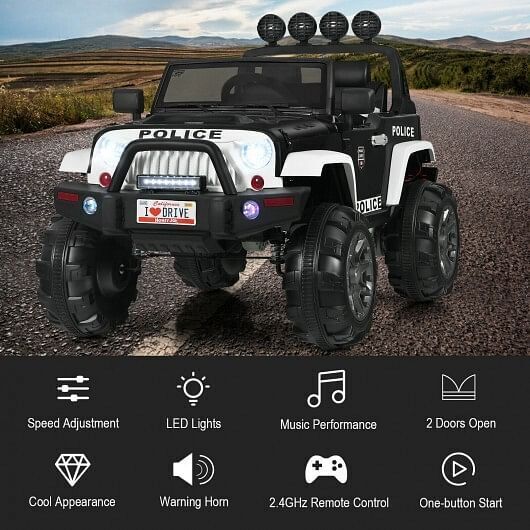Electric Ride-On Truck for Kids with Remote Control and Magnetic Double Doors - Black & White - Image 4