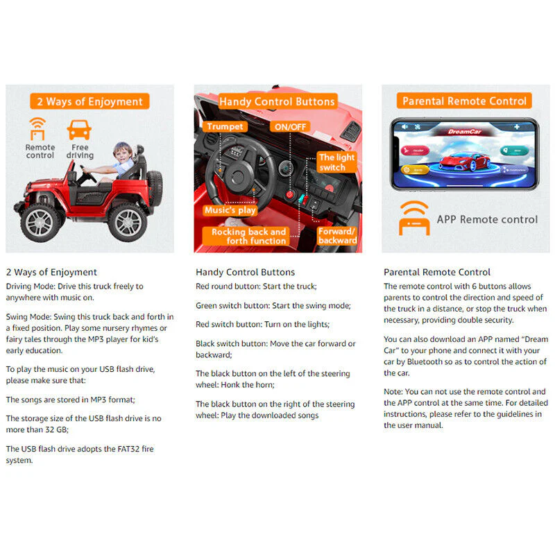 Electric Ride-On Truck for Kids with Remote Control, LED Lights, 3 Speeds, and Music - Image 9