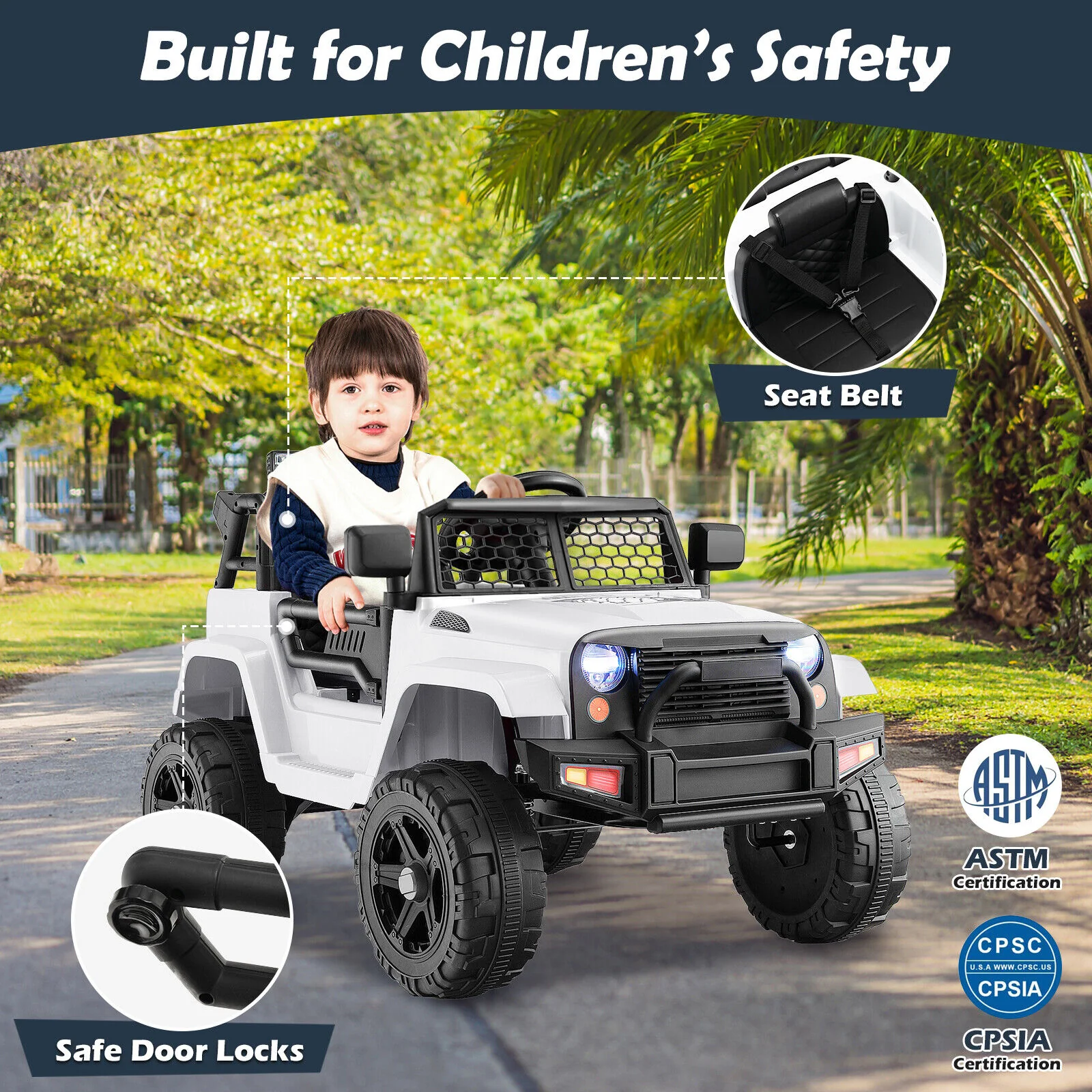 Electric Ride-On Truck for Kids with Remote Control, Lights, and Music - White - Image 5