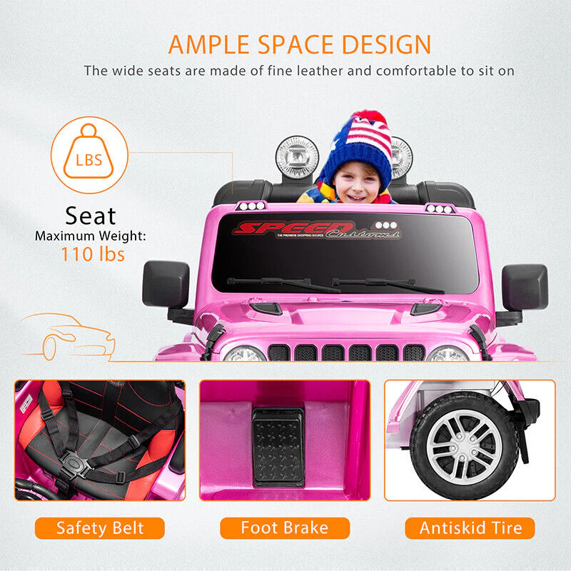 Electric Ride-On Truck for Kids with Remote Control, MP3 Player, LED Lights, and 3 Speeds - Pink - Image 5