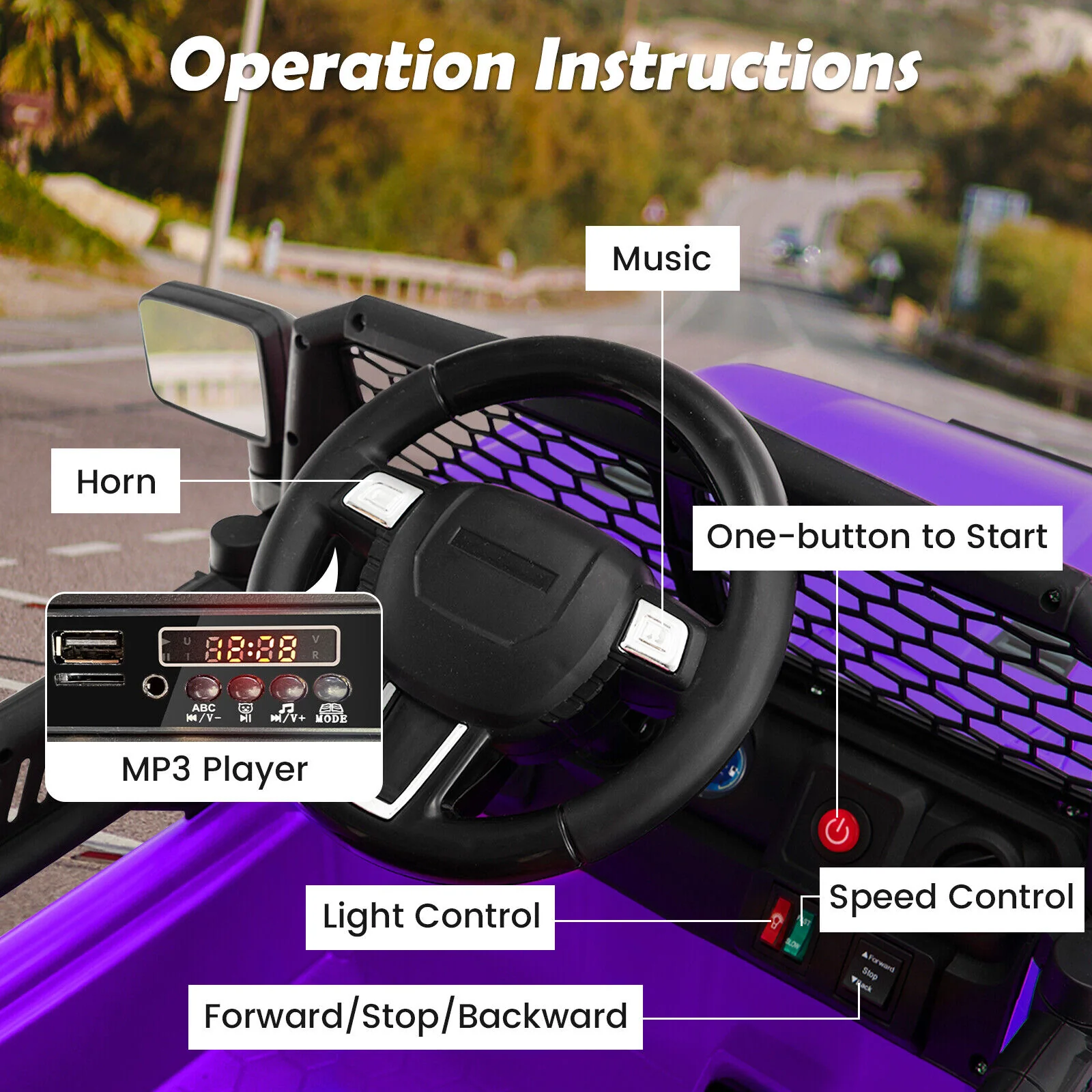 Electric Ride-On Truck for Kids with Remote Control, Music, and Lights - Purple - Image 6
