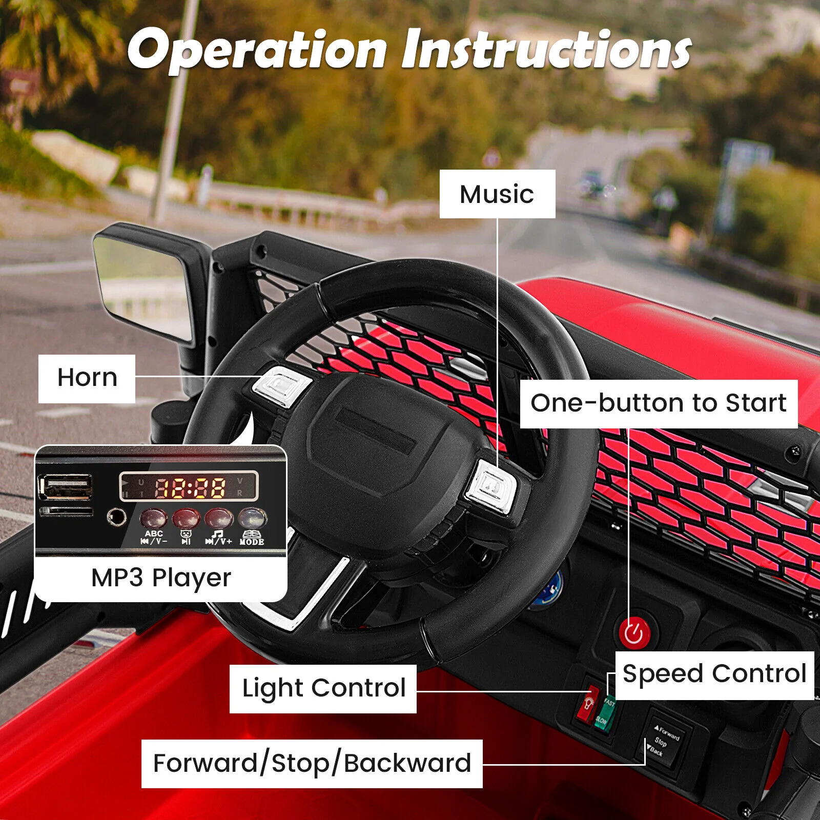 Electric Ride-On Truck for Kids with Remote Control, Music, and Lights - Red - Image 6
