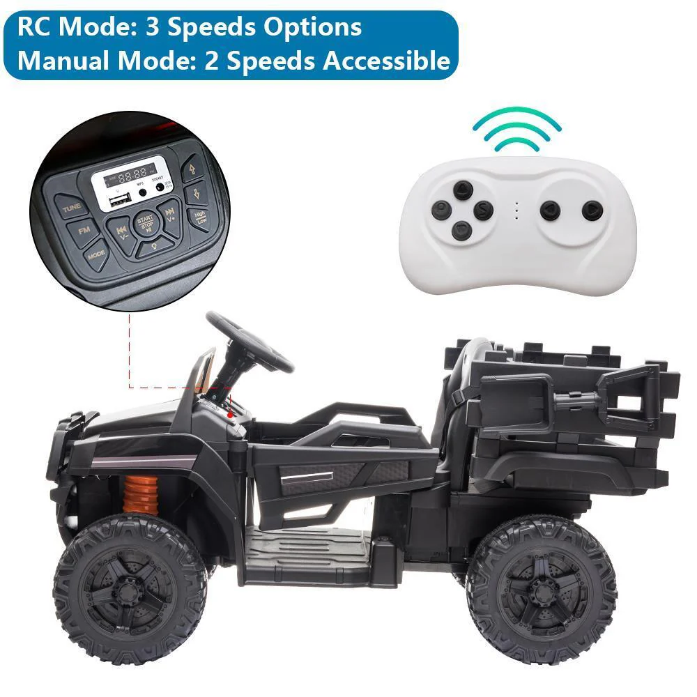 Electric Ride-On Truck with Music, Lights, and Detachable Trailer for Kids - Black - Image 6