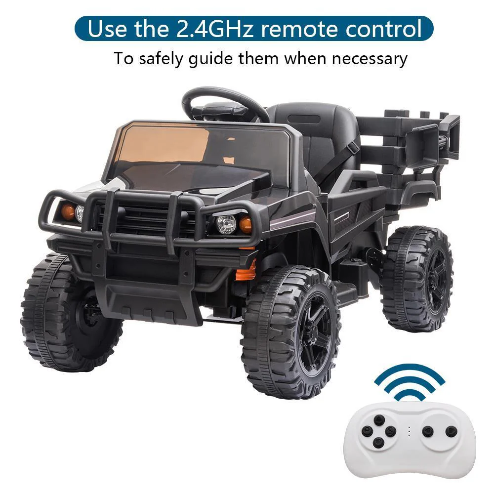Electric Ride-On Truck with Music, Lights, and Detachable Trailer for Kids - Black - Image 8