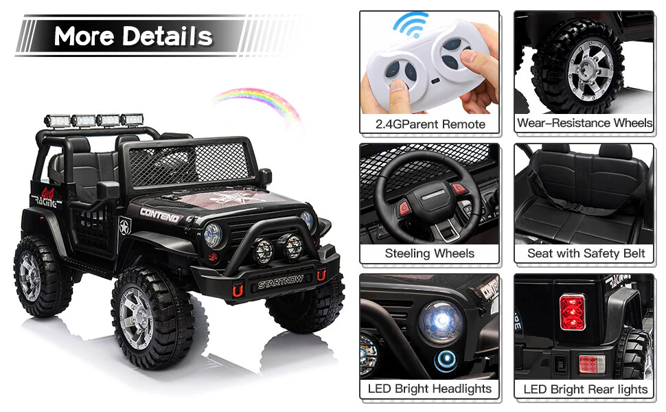 12V Electric 2-Seater Kids Jeep Ride-On Car with USB, Bluetooth, and Remote Control - Image 8