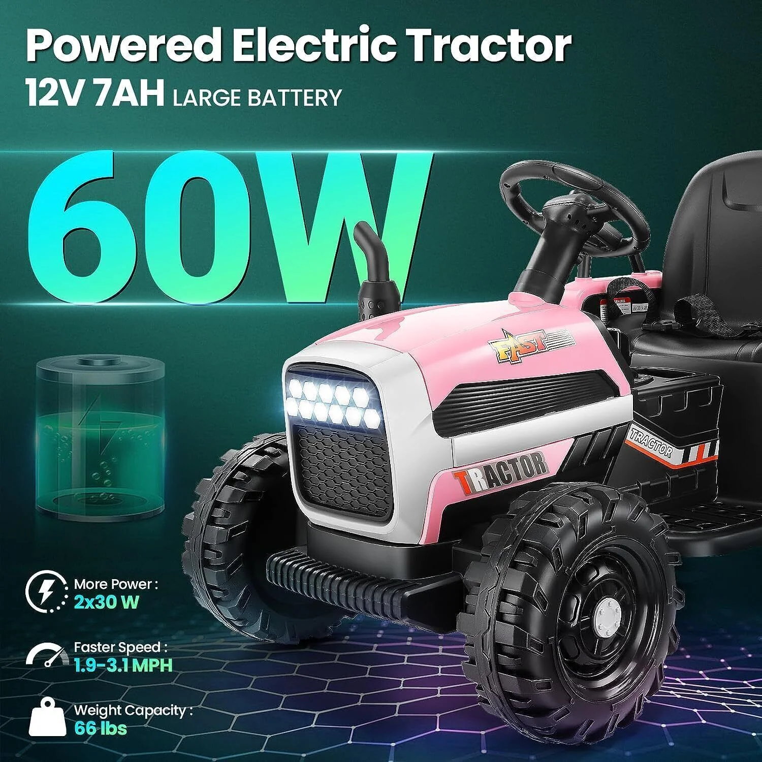 Electric Tractor for Kids with Remote Control, MP3 Player, and LED Lights - Image 5