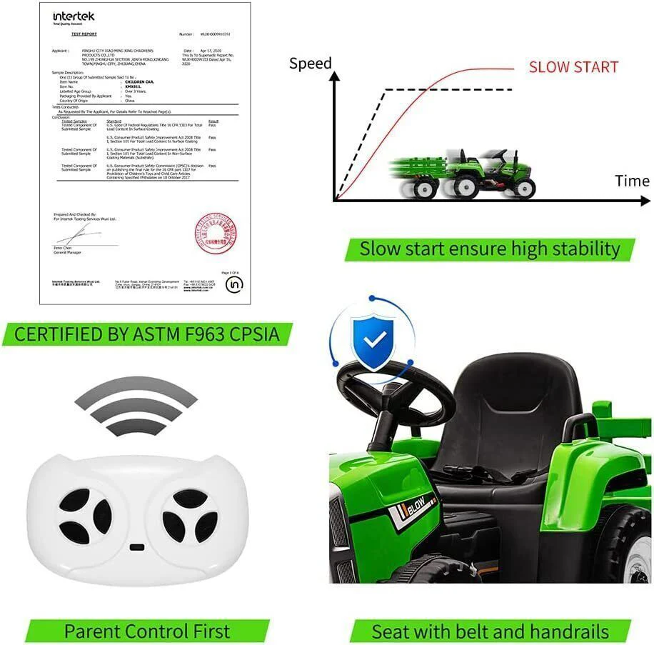 Electric Tractor Ride-On Toy with Trailer and LED Lights for Kids - 12V Battery Powered - Image 6