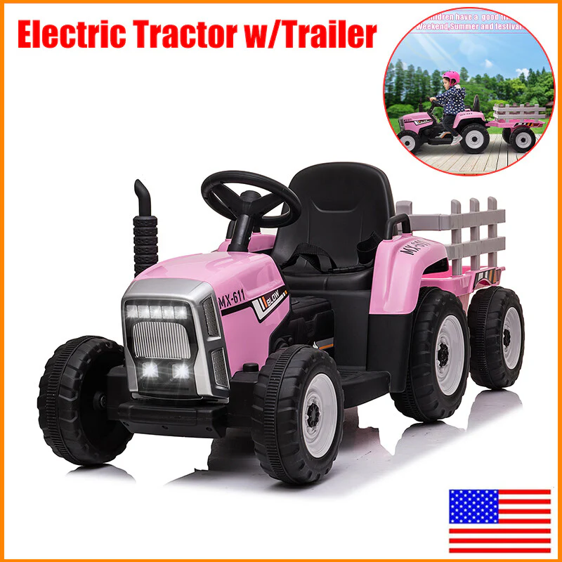 12V Electric Kids Ride-On Tractor with Trailer and Remote Control Battery Powered Car