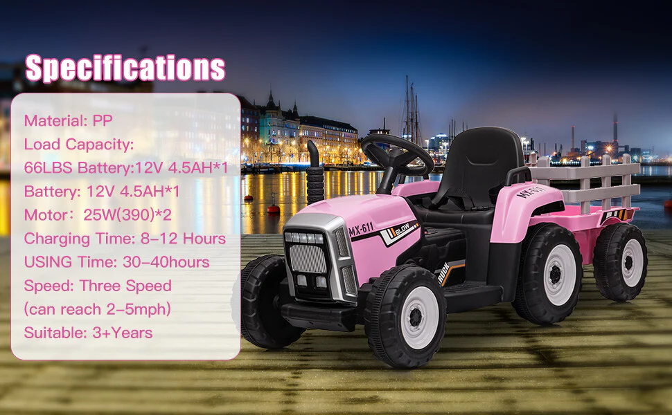 12V Electric Kids Ride-On Tractor with Trailer and Remote Control Battery Powered Car - Image 12