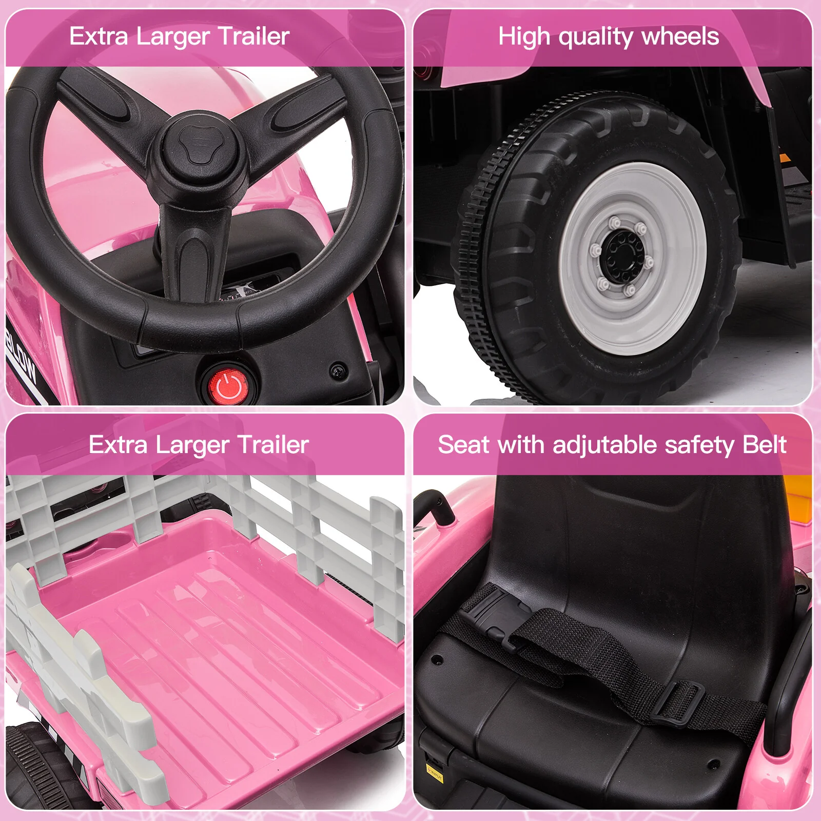 12V Electric Kids Ride-On Tractor with Trailer and Remote Control Battery Powered Car - Image 5