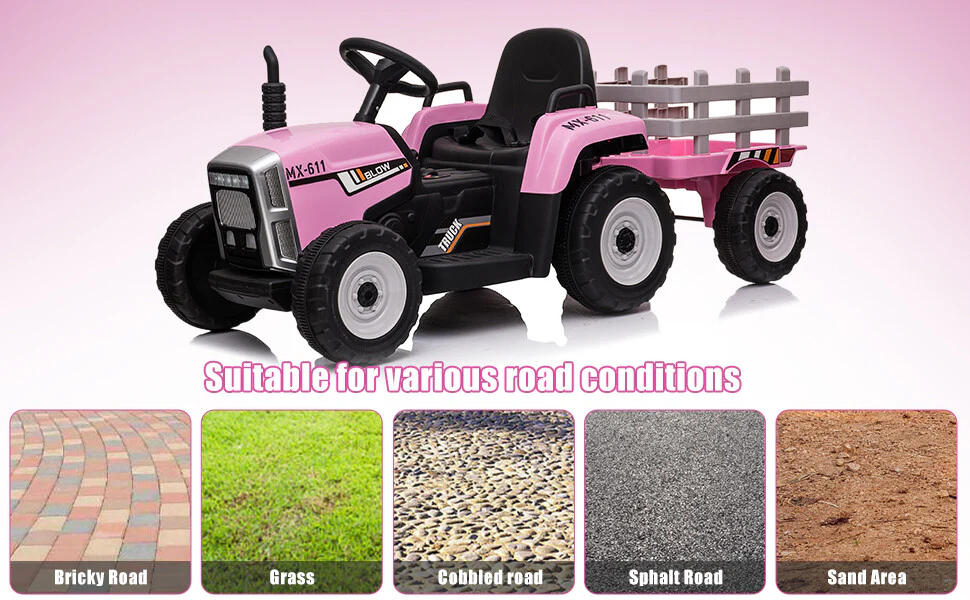 12V Electric Kids Ride-On Tractor with Trailer and Remote Control Battery Powered Car - Image 8