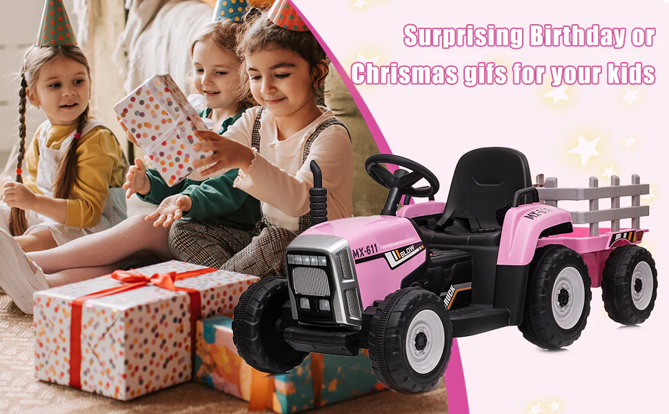12V Electric Kids Ride-On Tractor with Trailer and Remote Control Battery Powered Car - Image 9