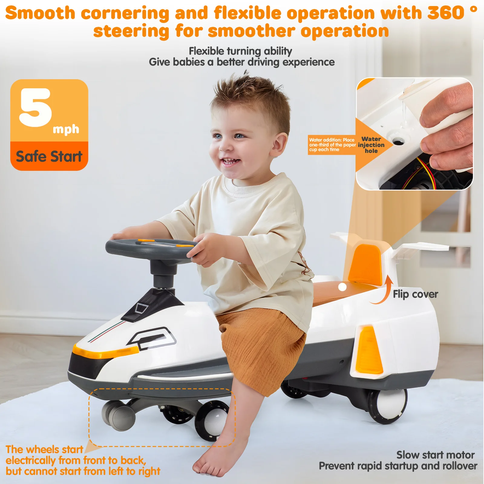 Electric Twist Car with Lights, Music, Helmet, and 2-in-1 Swing for Ages 1-6 Years - Image 10