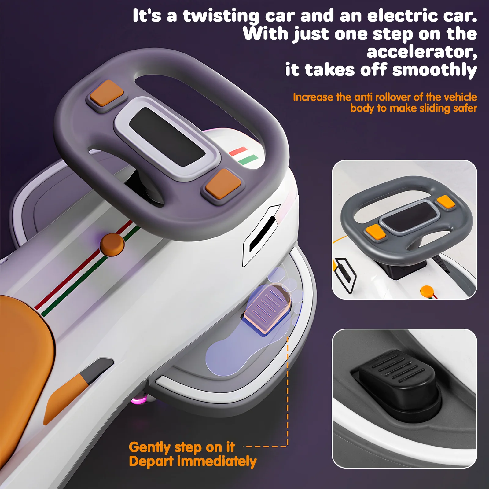 Electric Twist Car with Lights, Music, Helmet, and 2-in-1 Swing for Ages 1-6 Years - Image 8