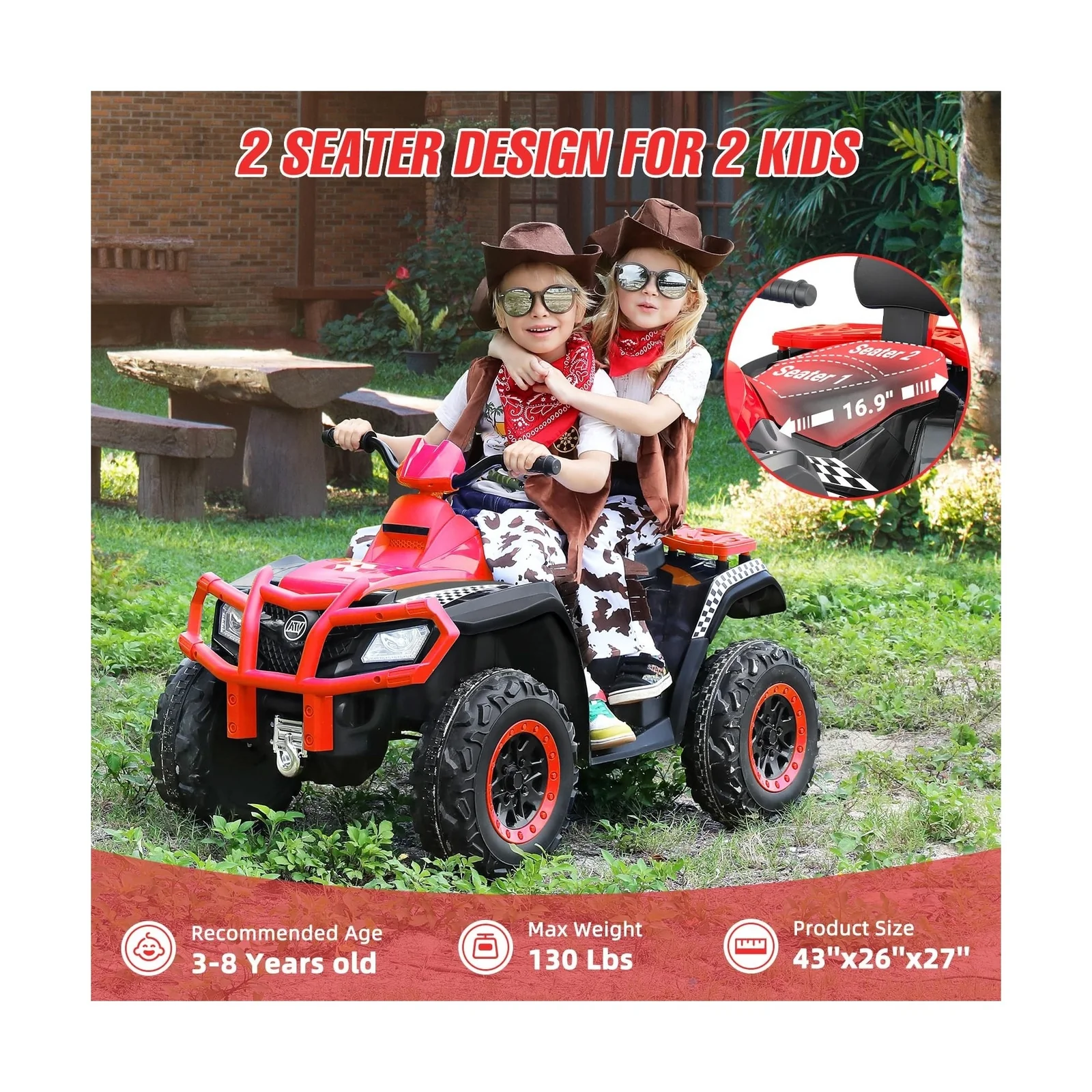 2-Seater Kids Electric ATV 12V 4-Wheeler with 10AH Battery - Image 4