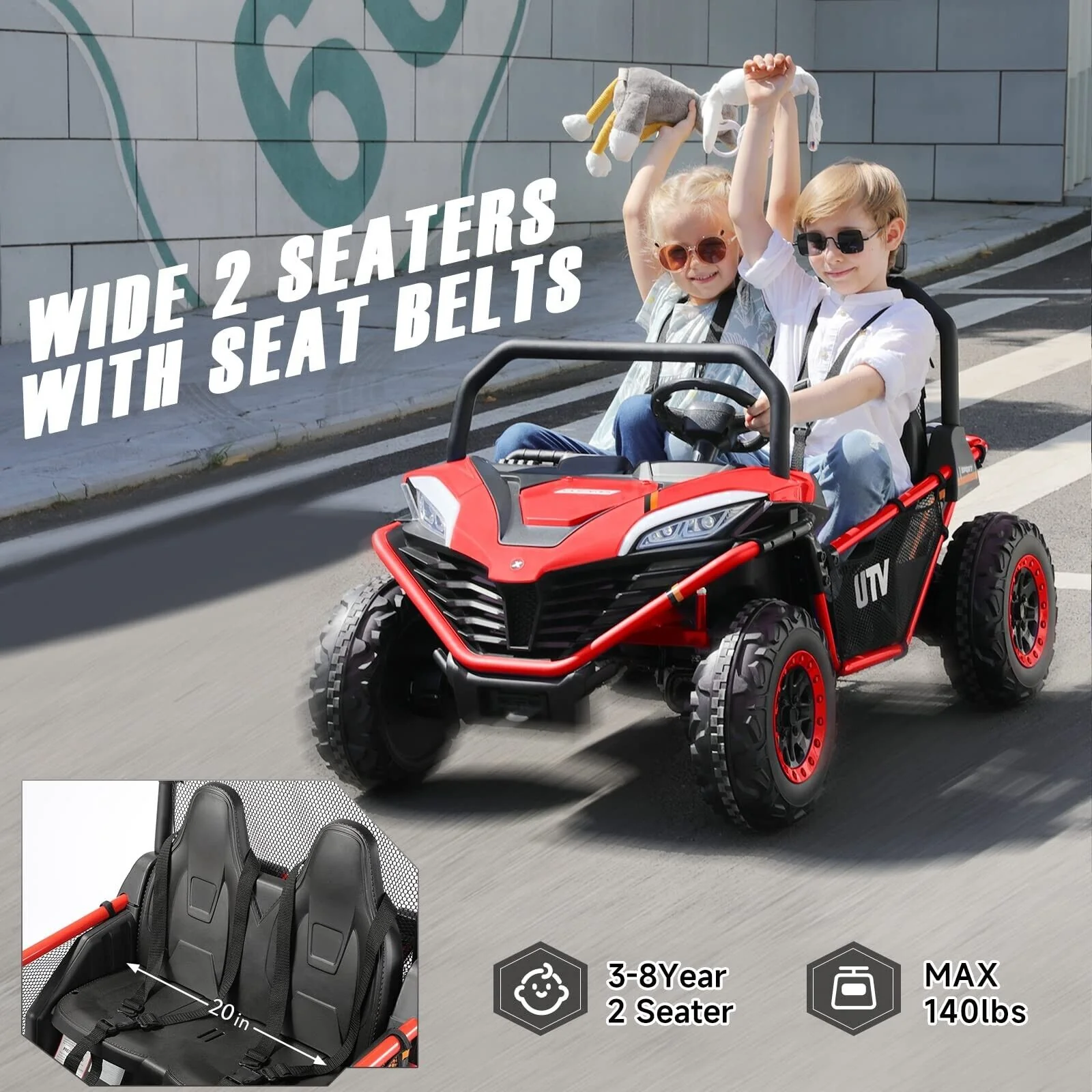 ELEMARA 2 Seater Kids' Ride-on Car, 12V Battery-Powered Off-Road UTV Toy, 4 Wheel Drive - Image 2