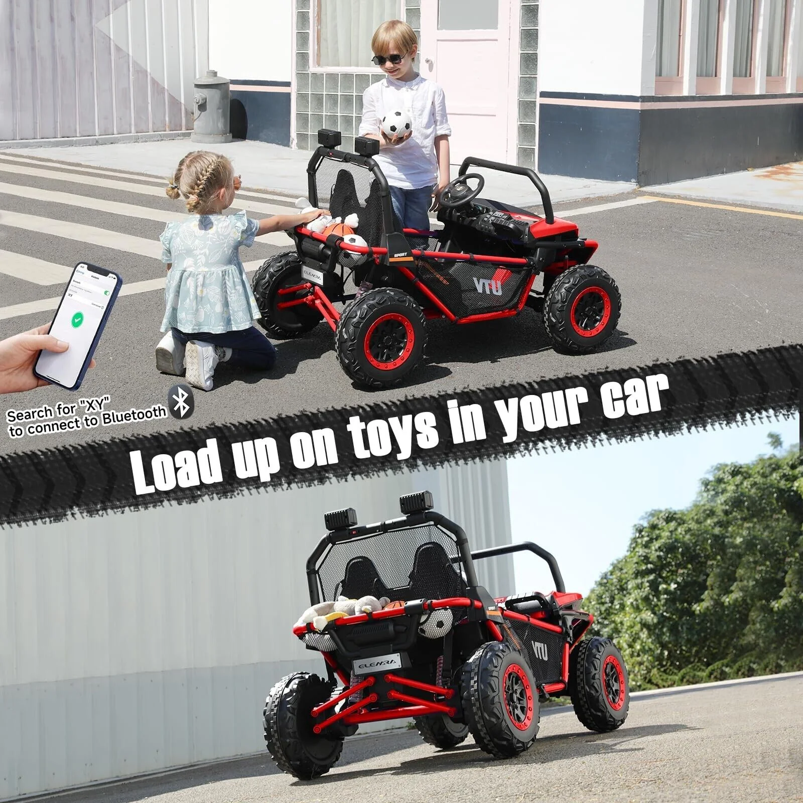 ELEMARA 2 Seater Kids' Ride-on Car, 12V Battery-Powered Off-Road UTV Toy, 4 Wheel Drive - Image 5