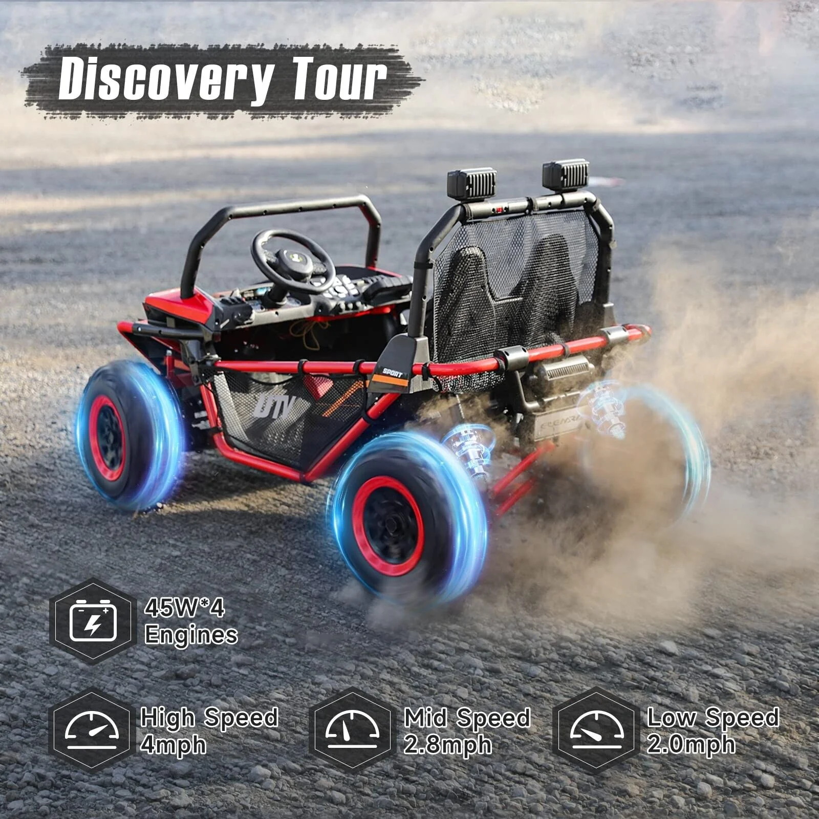 ELEMARA 2 Seater Kids' Ride-on Car, 12V Battery-Powered Off-Road UTV Toy, 4 Wheel Drive - Image 6