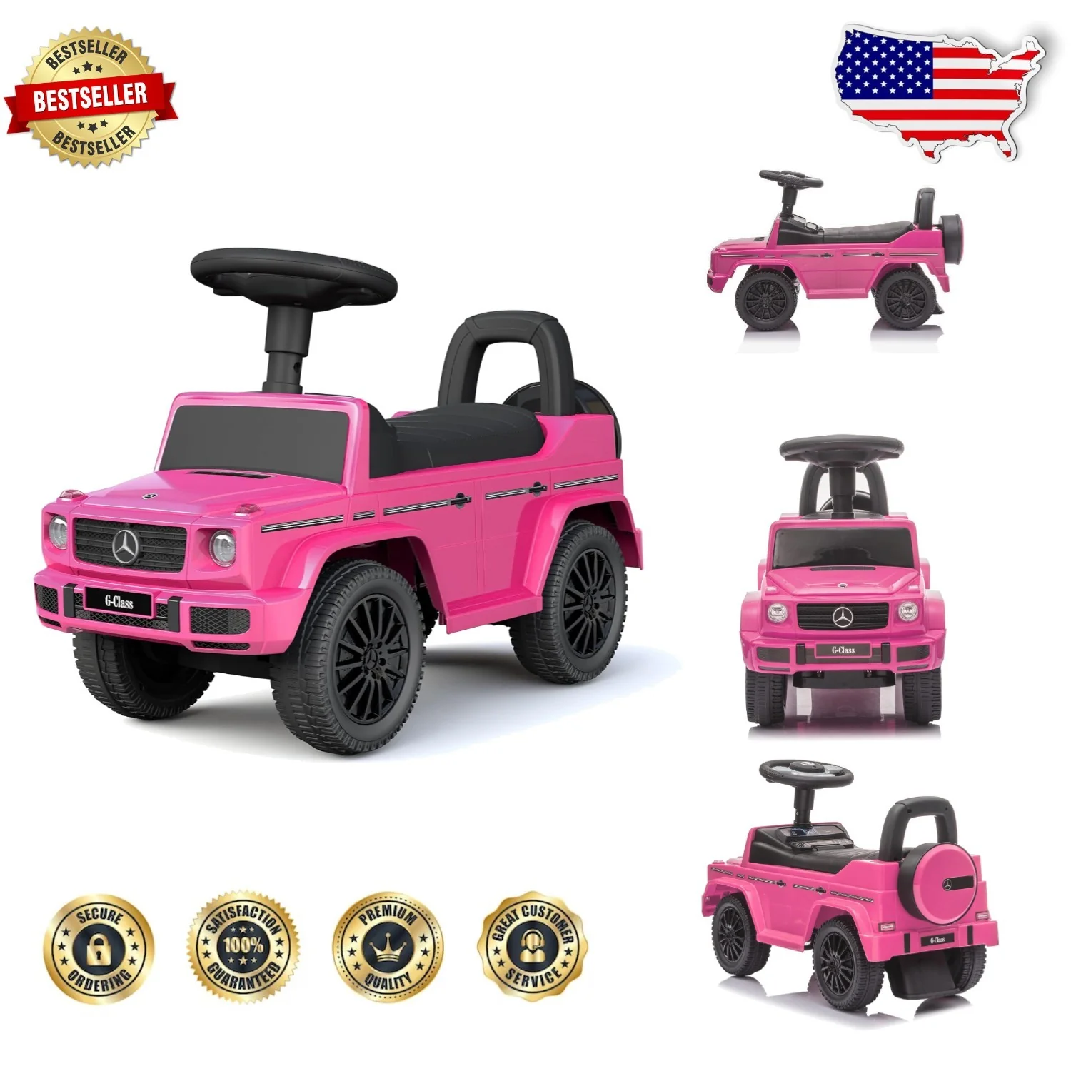3-in-1 Pink Toddler Wagon Push Car with Safety Features and Storage - Image 12