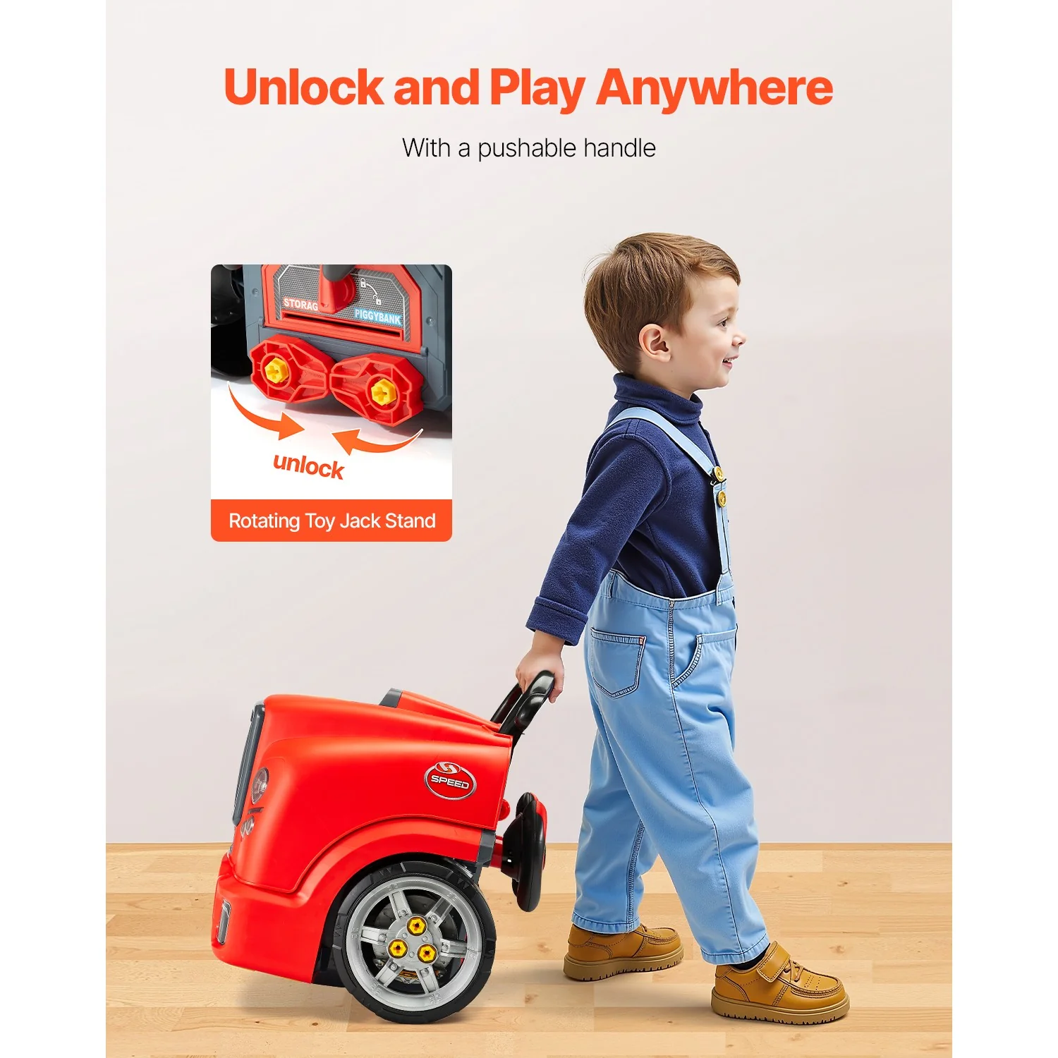 Kids Red Engine Mechanic Car Repair Toy Set with Removable Parts - Image 5