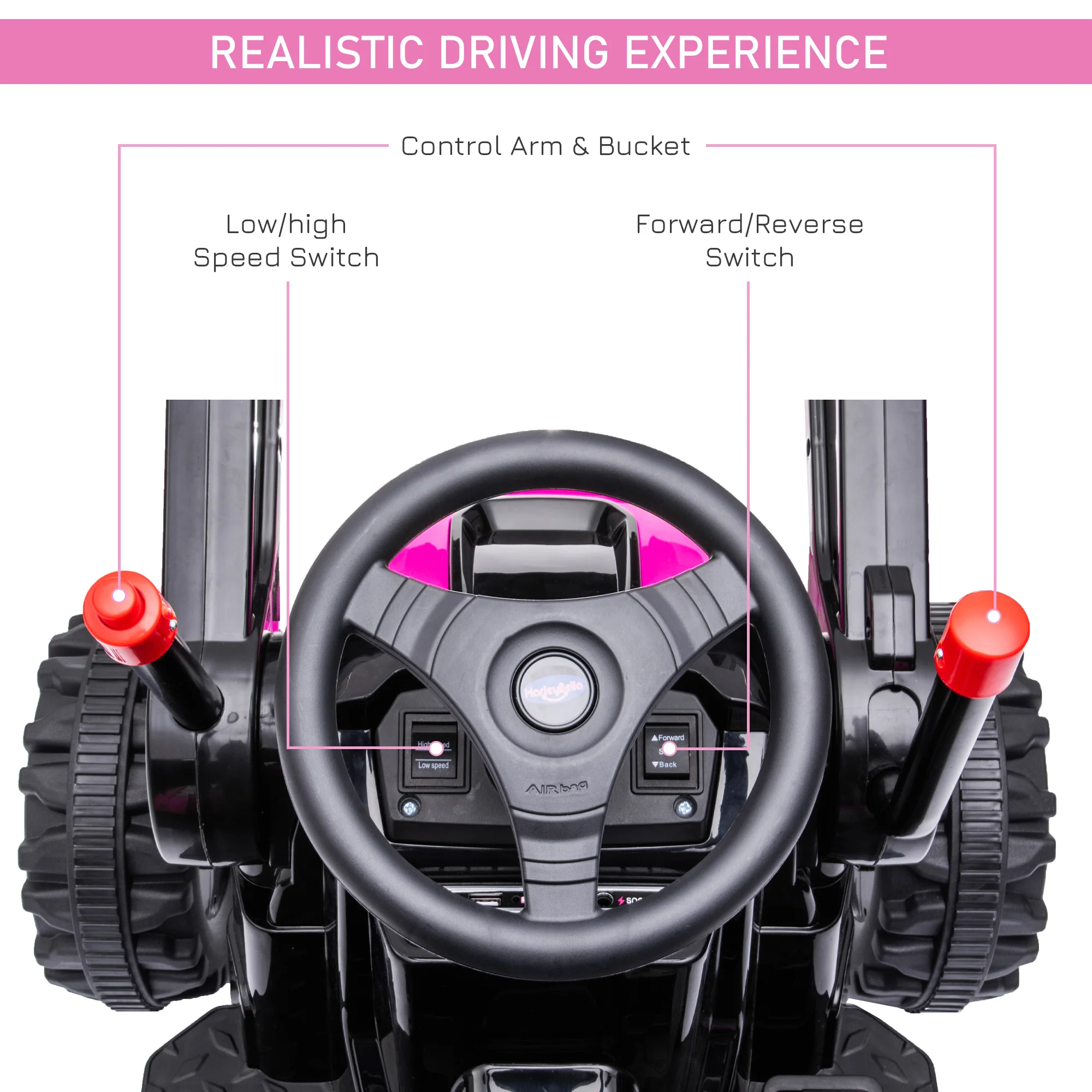 Excavator 6V Battery Tractor with Music and Headlight for Kids' Riding Fun - Image 19