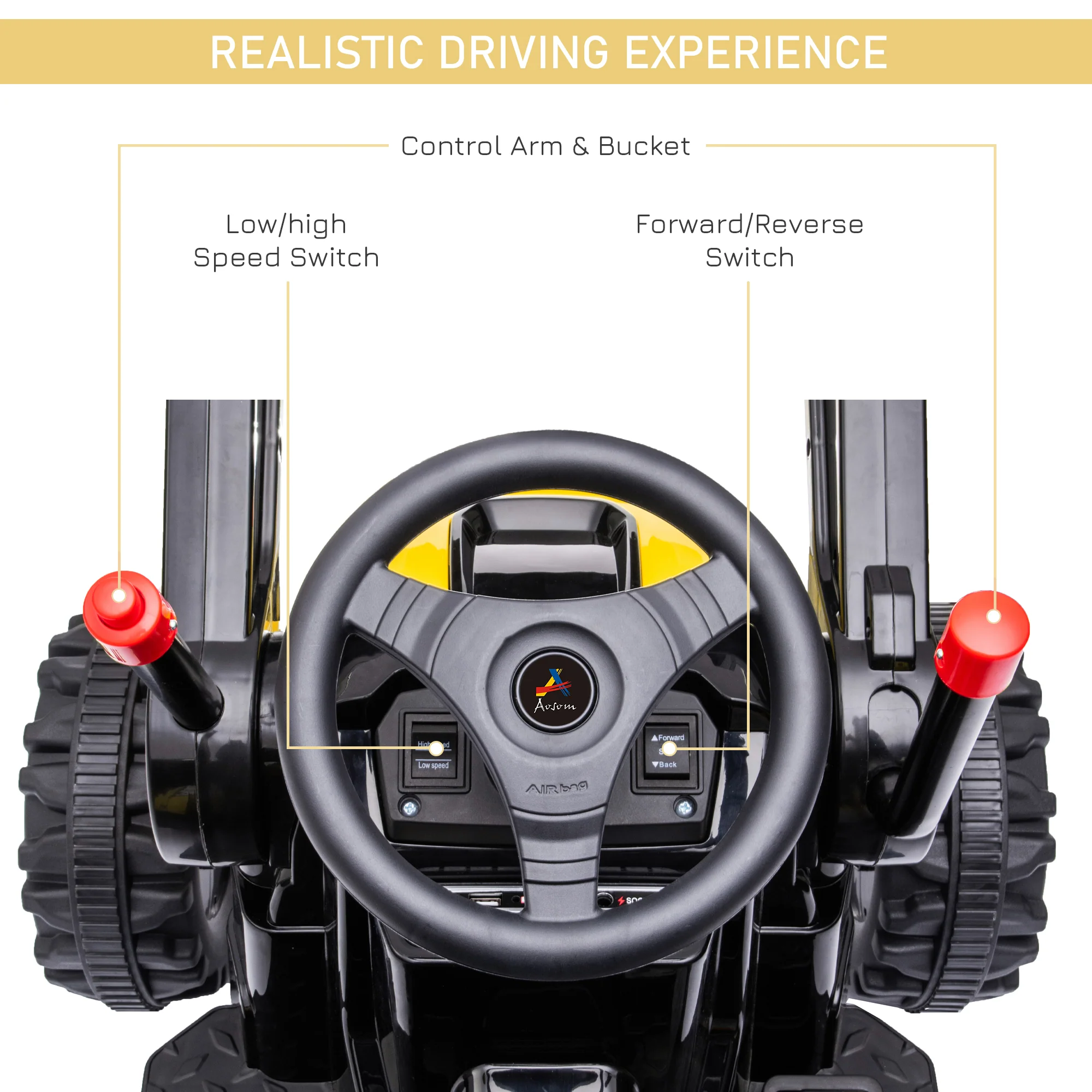 Excavator 6V Battery Tractor with Music and Headlight for Kids' Riding Fun - Image 8