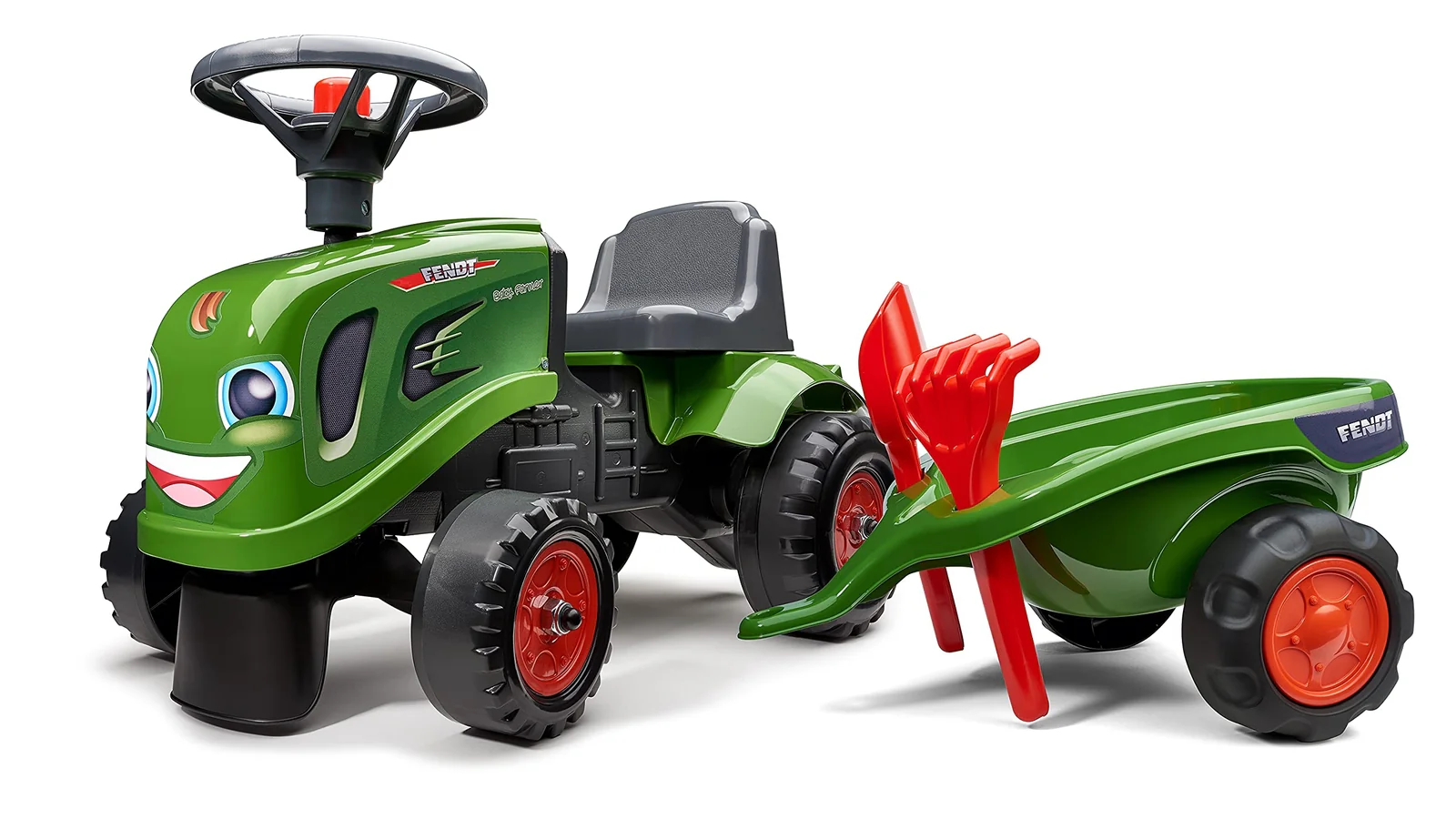 Baby Ride-On Fendt Tractor with Trailer, Rake, and Shovel Toy Set - Image 2