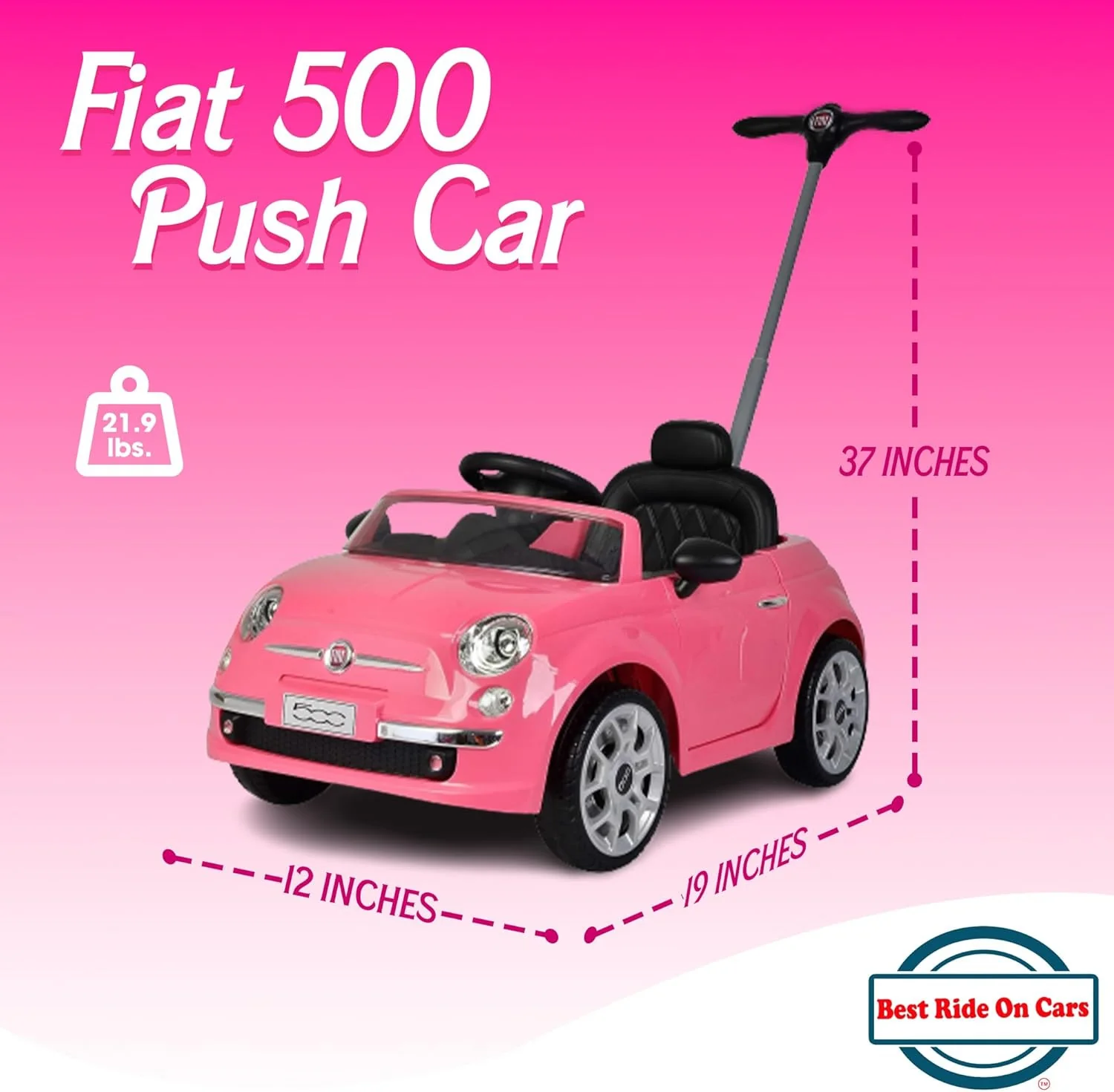Large Pink Push Car Fiat 500 Toy - Image 2