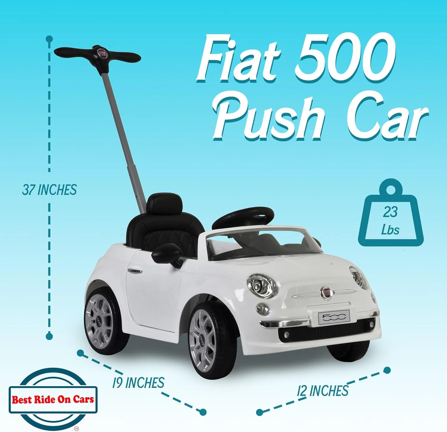 Fiat 500 Ride-On Push Toy Car Stroller for Toddlers Ages 1 to 3 Years - Image 3