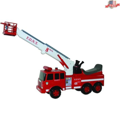 Fire Engine Ride-On with Crane, Water Squirt, Lights, and Siren - Ready for Action!