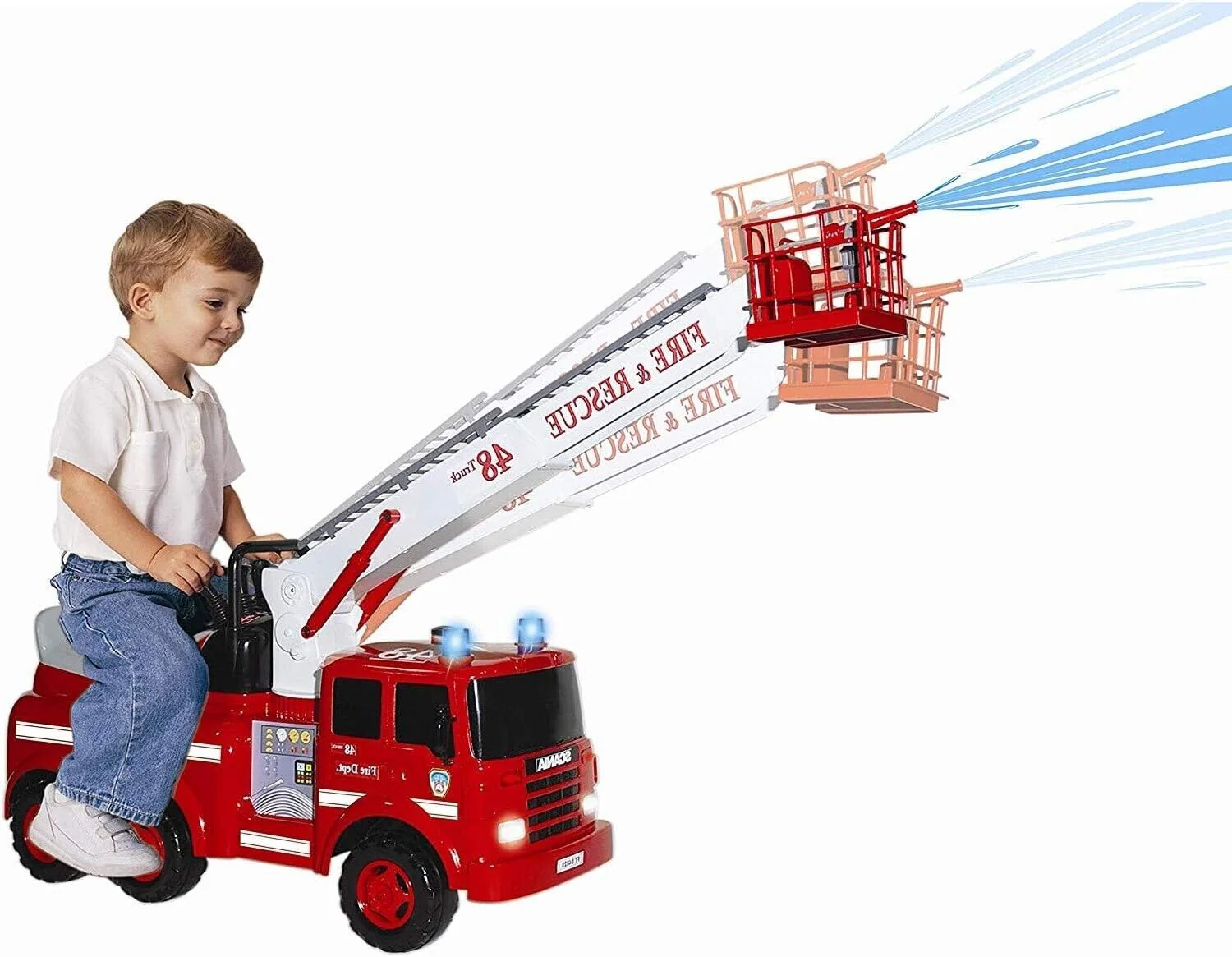 Fire Engine Ride-On with Crane, Water Squirt, Lights, and Siren - Ready for Action! - Image 4