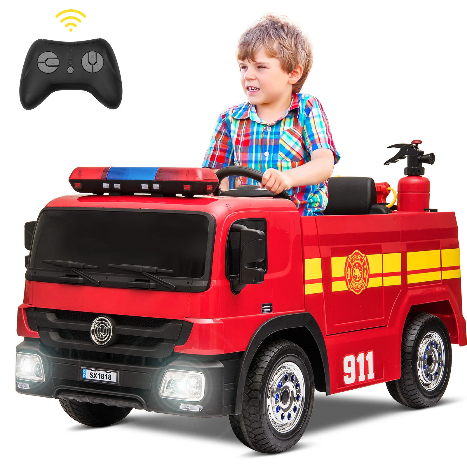 Fire Truck Battery-Powered Ride-On Car with Remote Control for Kids Ages 3-6 - Image 4