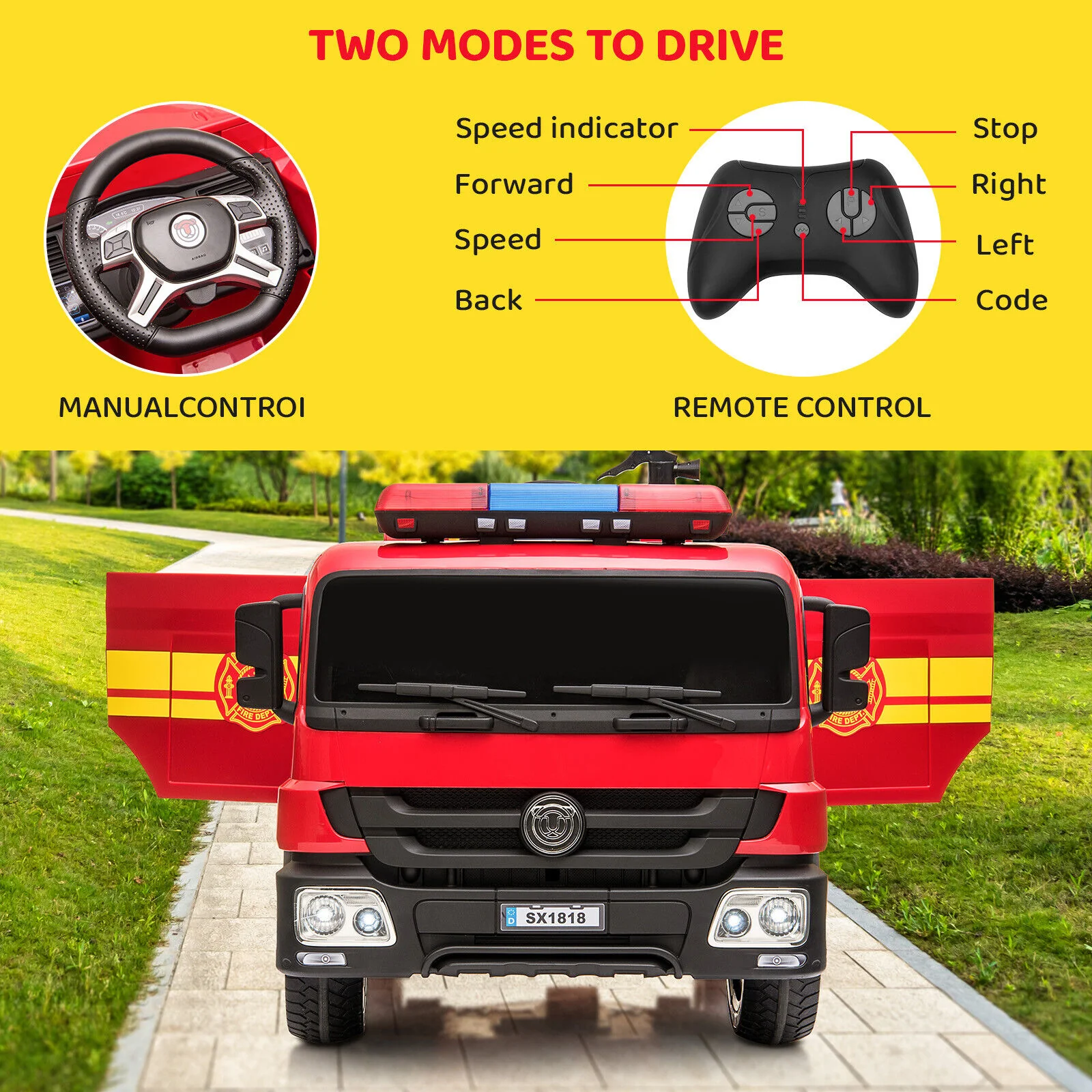 Fire Truck Battery-Powered Ride-On Car with Remote Control for Kids Ages 3-6 - Image 7