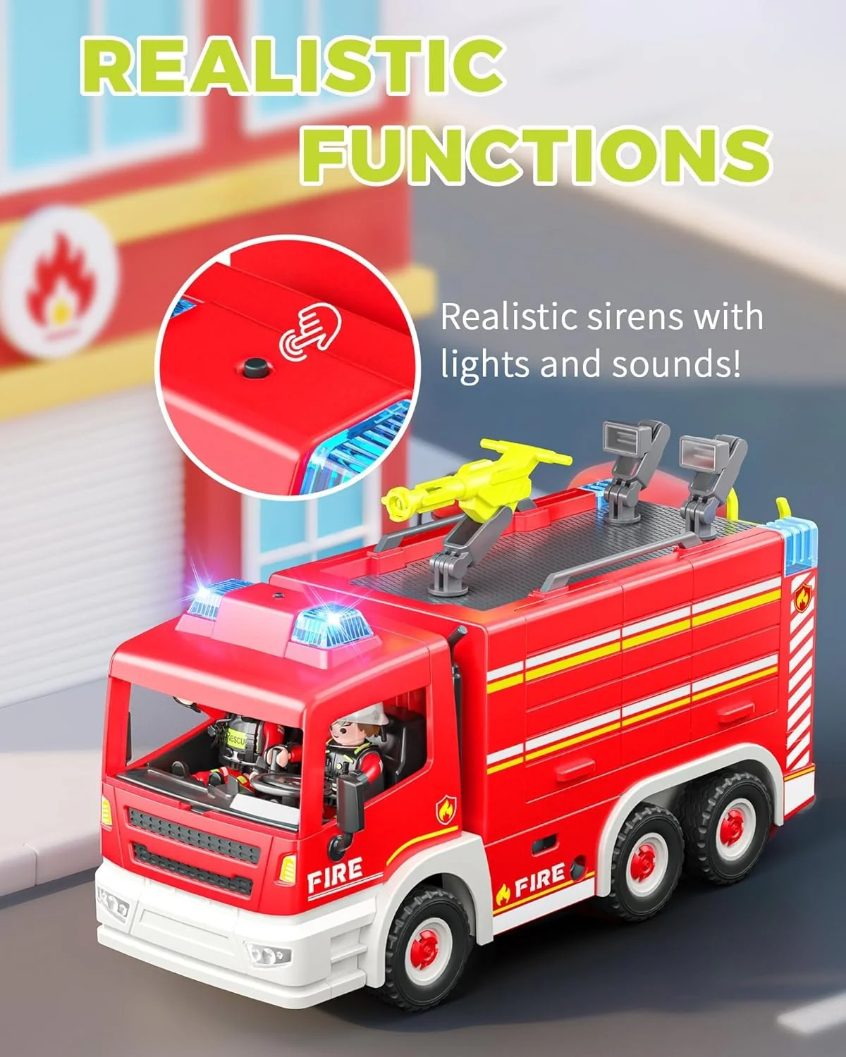 Interactive Fire Truck and Firefighter Toy with Realistic Lights and Sounds - Image 2