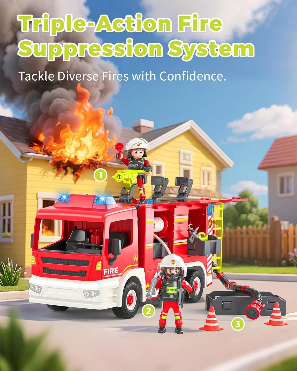 Interactive Fire Truck and Firefighter Toy with Realistic Lights and Sounds - Image 3