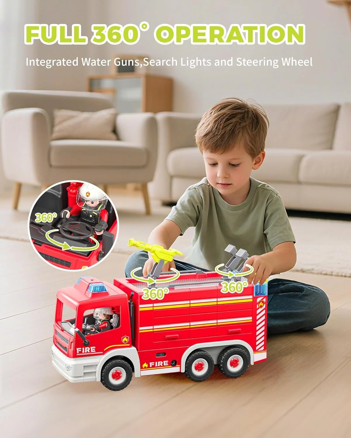 Interactive Fire Truck and Firefighter Toy with Realistic Lights and Sounds - Image 4