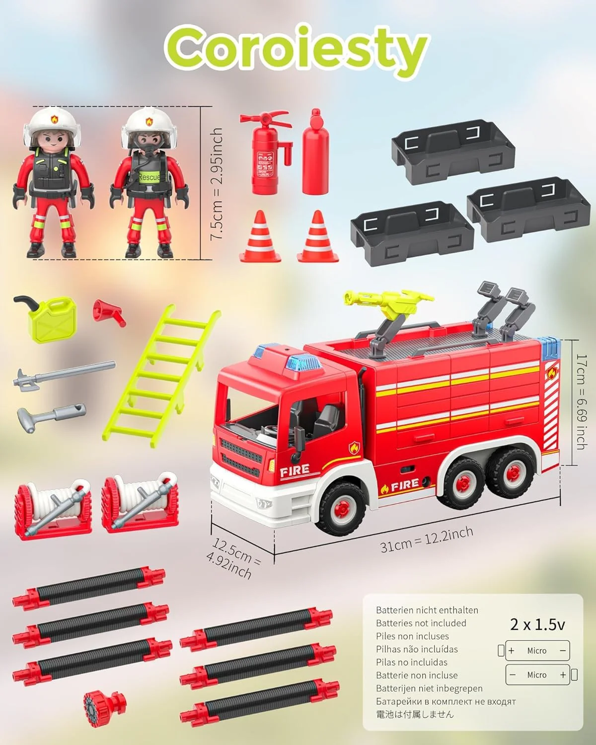 Interactive Fire Truck and Firefighter Toy with Realistic Lights and Sounds - Image 7