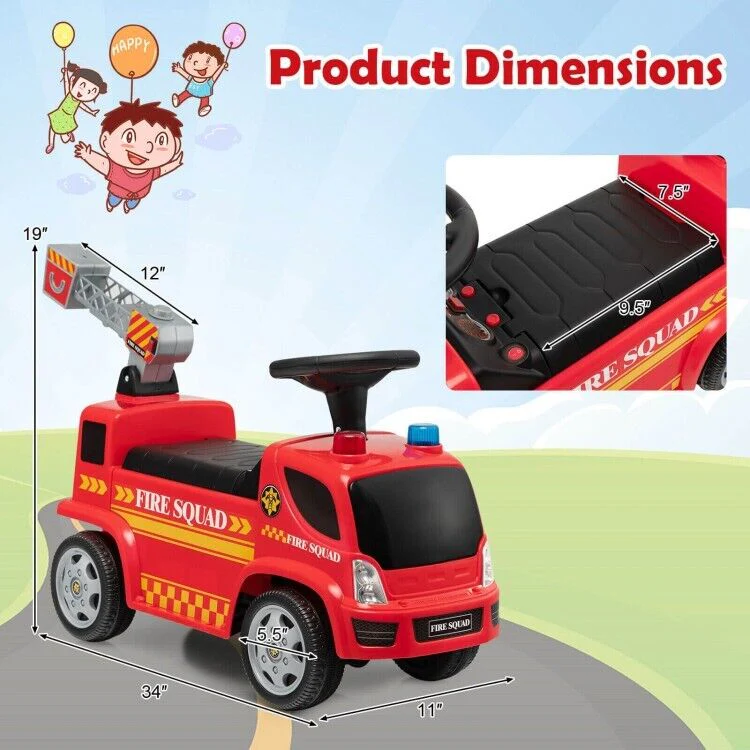 Fire Truck Foot-to-Floor Push Car with Music & Bubble Maker for Kids - Image 14