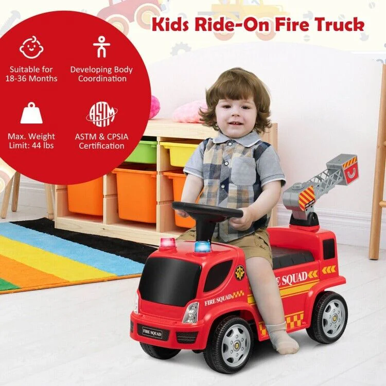 Fire Truck Foot-to-Floor Push Car with Music & Bubble Maker for Kids - Image 16