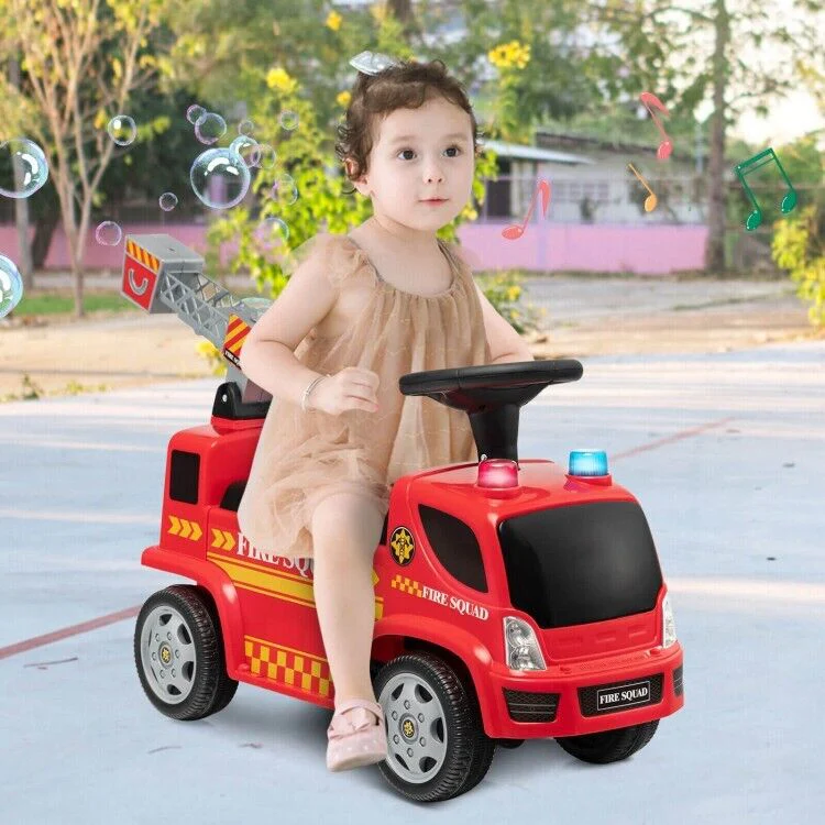 Fire Truck Foot-to-Floor Push Car with Music & Bubble Maker for Kids - Image 2