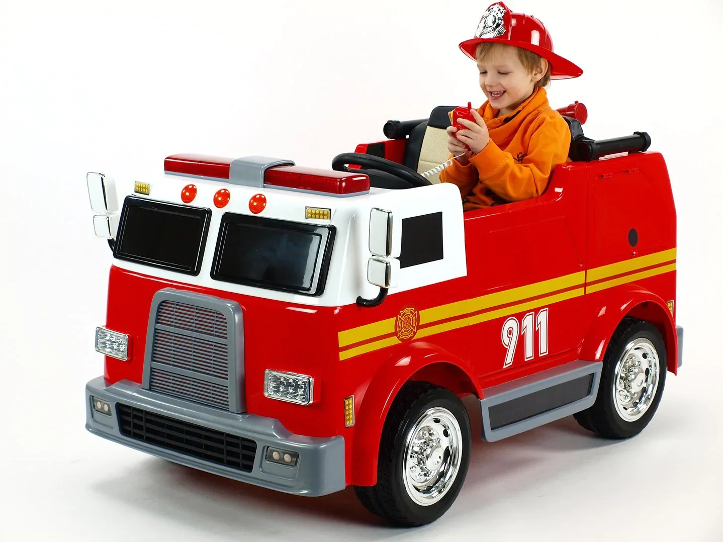 2 Seater Fire Truck Ride On Toy W/Wireless Control Working Water Shooting Hose Function PA System Red - Image 3