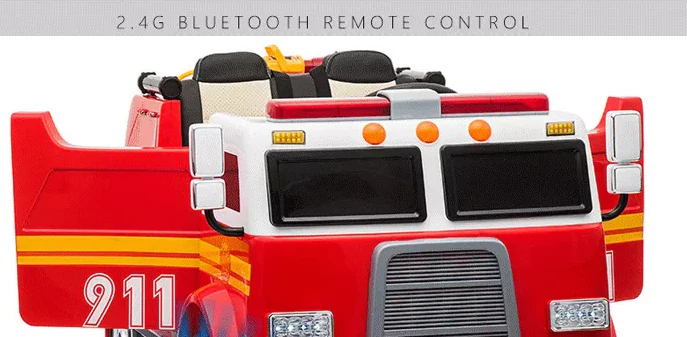 2 Seater Fire Truck Ride On Toy W/Wireless Control Working Water Shooting Hose Function PA System Red - Image 4