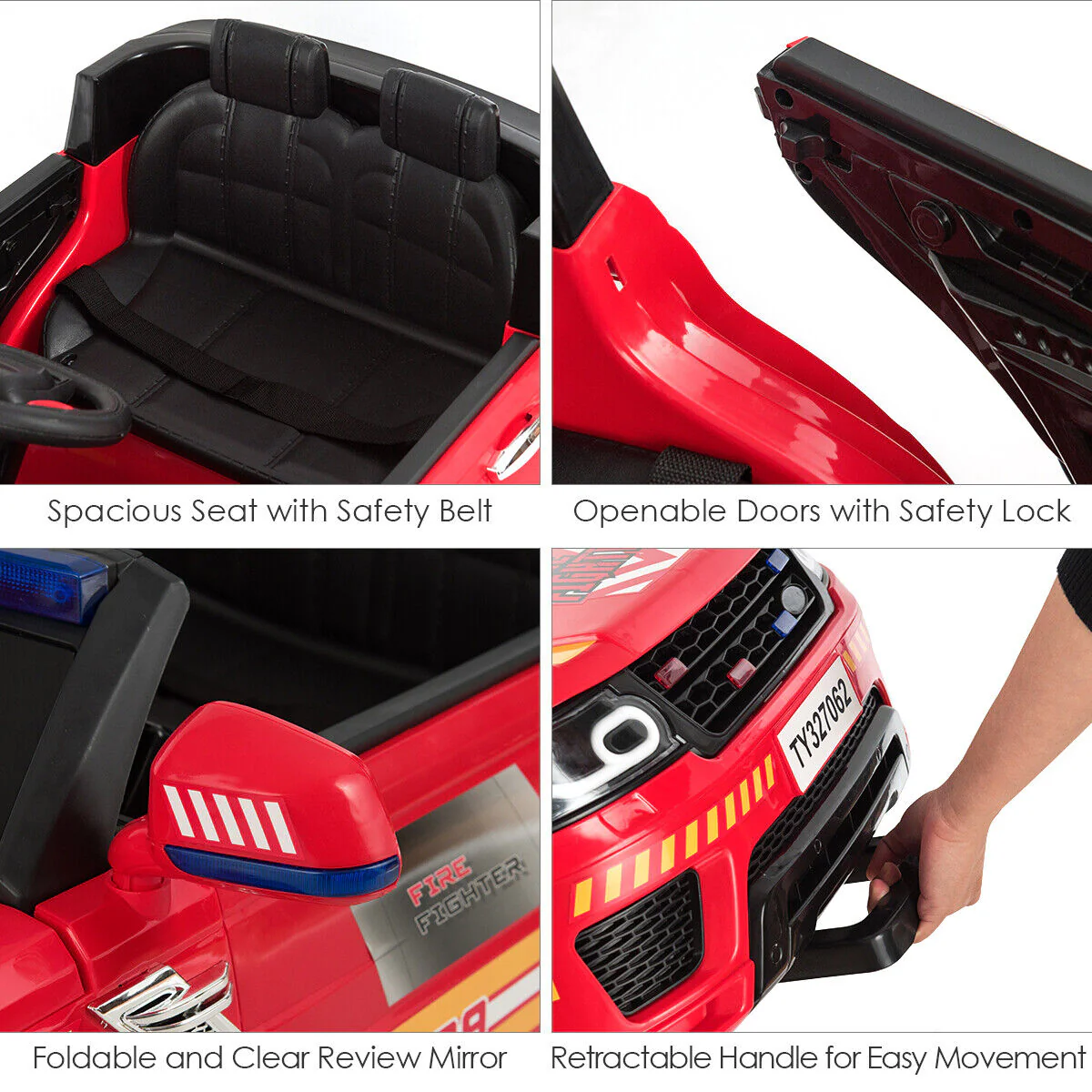 Fire Up Your Child's Imagination with the HoneyJoy 12V Ride-On Fire Truck - Featuring LED Lights and Siren! - Image 8