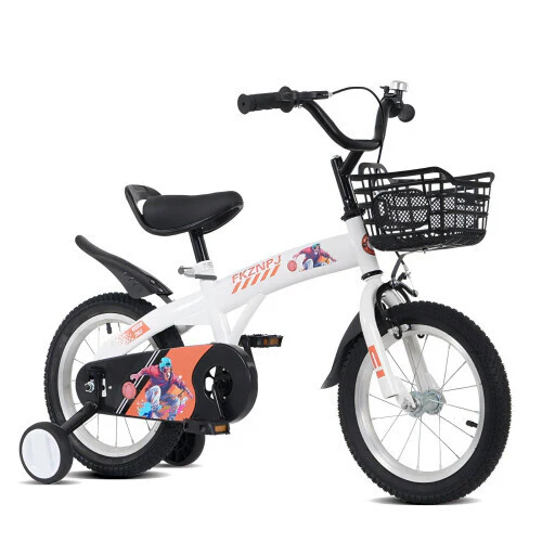 Sporty Kids Bike with Training Wheels, Adjustable 18-Inch Saddle, and Stand